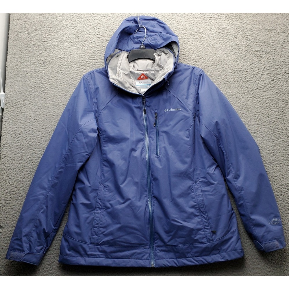 Columbia Omni-Tech 3 in 1 Jacket Womens XL Blue Hooded Waterproof Full Zip EUC